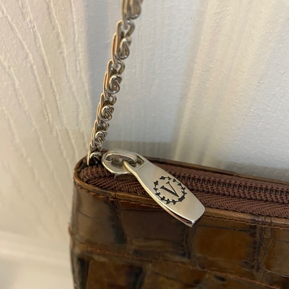 Valentina In Pell Italian Leather Zipper Purse Vintage Croc Style Look - Picture 5 of 16